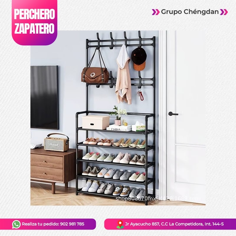 ZAPATERO DE 5 PISOS CON PERCHERO