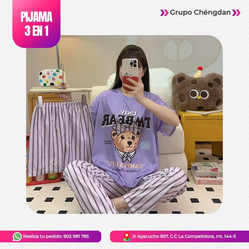 IMPORT JLM S.A.C. - PIJAMA 3 PIEZAS (PANTALÓN+SHORT+POLO)