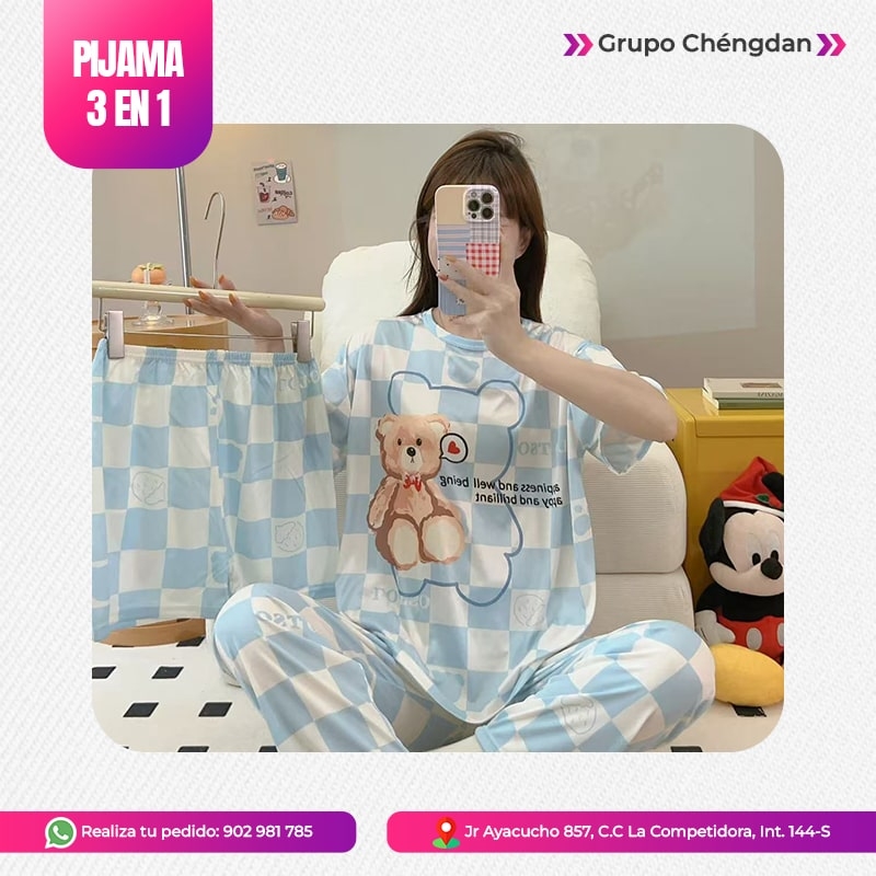 IMPORT JLM S.A.C. - PIJAMA 3 PIEZAS (PANTALÓN+SHORT+POLO)